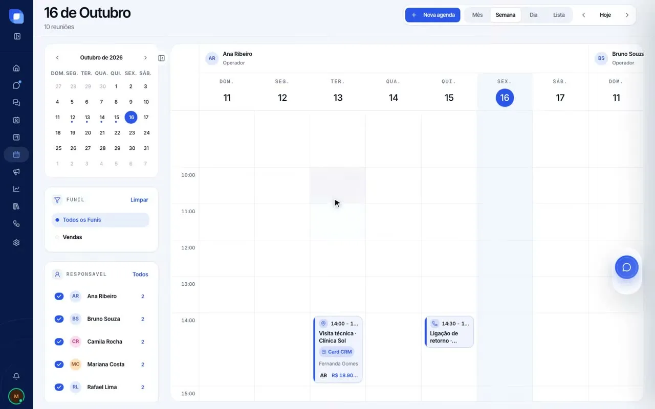 Tela de Agenda do Cubo Chat: Encomendas e retiradas com hora marcada